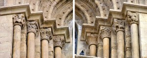COIMBRA (Portugal): Pormenor dos capiteis superiores (janelão) da sé Velha em Coimbra.